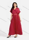 Wholesale Women's Casual Plain Wrap Short Sleeve Splicing Pleated Maxi Dress EG-3481# - Liuhuamall