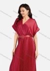 Wholesale Women's Casual Plain Wrap Short Sleeve Splicing Pleated Maxi Dress EG-3481# - Liuhuamall
