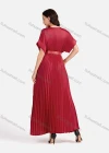 Wholesale Women's Casual Plain Wrap Short Sleeve Splicing Pleated Maxi Dress EG-3481# - Liuhuamall