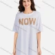 Wholesale Women's Casual Letter Round Neck Short Sleeve Tunic 3509# White Clothing Wholesale Market Liuhua