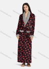 Wholesale Women's Comfy Lapel Long Sleeve Wrap Patch Pocket Allover Print Fuzzy Trim Maxi Nightgown With Tie Belt - Liuhuamall