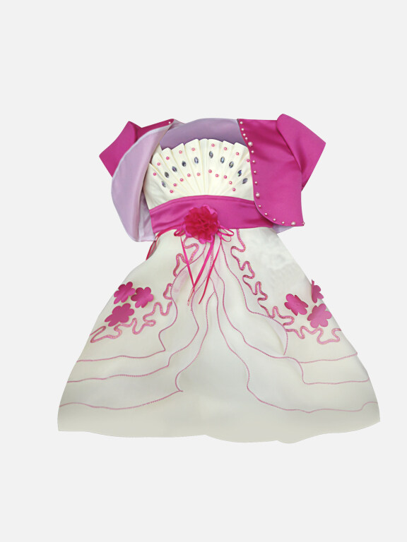 Girls Lovely Beaded Tiered Applique Flower Dress & Crop Cardigan Set, Clothing Wholesale Market -LIUHUA, KIDS-BABY
