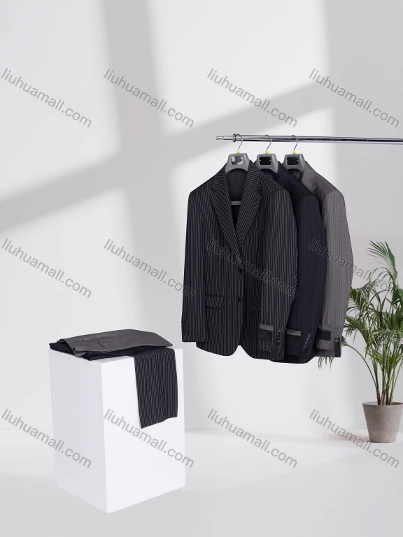 Wholesale Men's Business Lapel Single Breasted Striped Flap Pockets Blazer Jacket & Pants 2 Piece Set K9528#