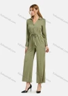 Wholesale Women's Turn-down Collar Shirt Sleeve Buttons Lace Up Plain Jumpsuit - Liuhuamall
