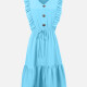 Women's Casual Plain V Neck Button Decor Ruffle Trim Hem Drawstring Tank Dress LS3008# 006# Clothing Wholesale Market -LIUHUA