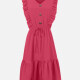 Women's Casual Plain V Neck Button Decor Ruffle Trim Hem Drawstring Tank Dress LS3008# 017# Clothing Wholesale Market -LIUHUA
