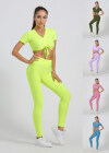 Wholesale Women's V Neck Tie Front Crop Top With High Waist Legging Sporty 2 Piece Set - Liuhuamall