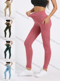 Wholesale Women's Sporty Plain High Waist Elastic Pockets Yoga Workout Leggings, LIUHUA CLOTHING WHOLESALE