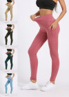 Wholesale Women's Sporty Plain High Waist Elastic Pockets Yoga Workout Leggings - Liuhuamall