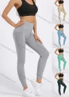 Wholesale Women's Sporty High Waist Plain Topstitch Sewing Mesh Pocket Workout Leggings - Liuhuamall