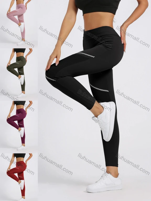 Wholesale Women's Sporty High Waist Mesh Patchwork Elastic Workout Leggings