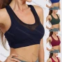 Wholesale Women's Sporty Scoop Neck Racerback Plain Mesh Splicing Crop Tank Top preview