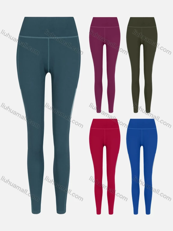 Wholesale Women's Sporty Patchwork Colorblock Pocket High Waist Elastic Leggings