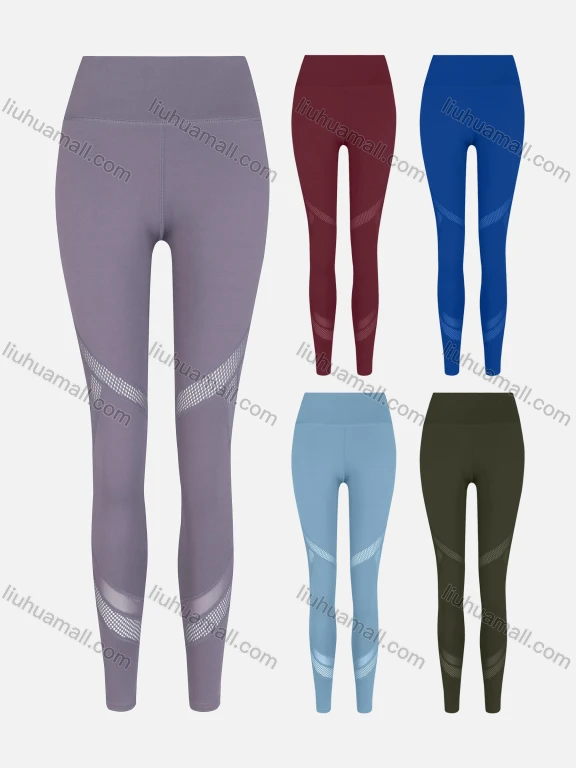 Wholesale Women's Sporty Plain Mesh Elastic High Waist Leggings