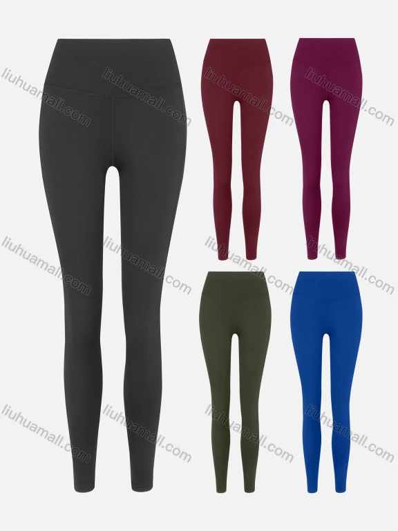 Wholesale Women's Sporty Plain High Waist Side Pocket Mesh Elastic Leggings