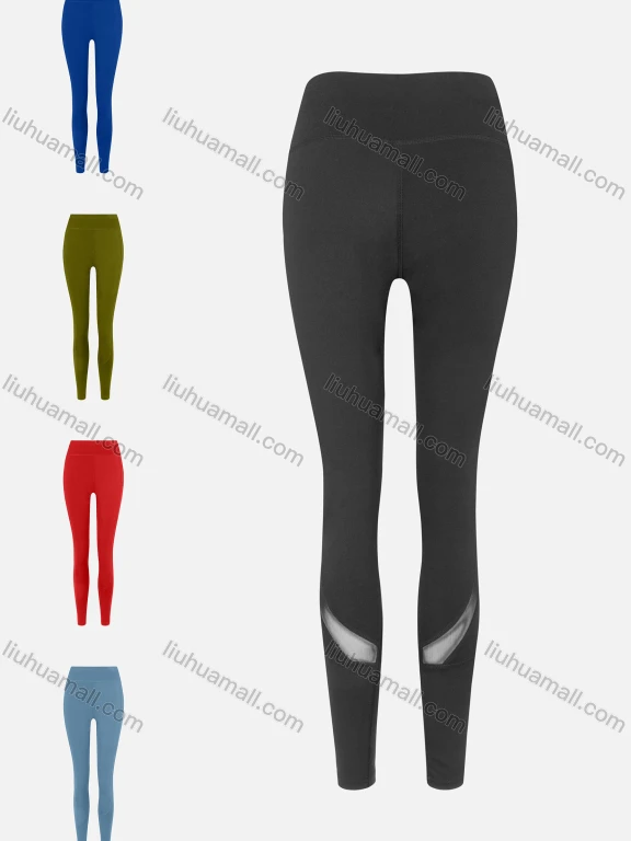 Wholesale Women's Sporty Plain High Waist Sheer Mesh Elastic Leggings