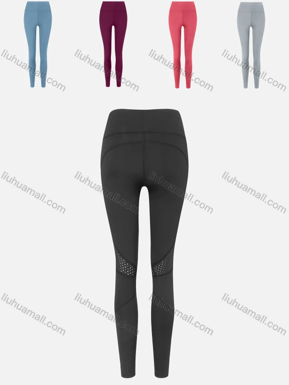 Wholesale Women's Sporty Plain High Waist Mesh Patchwork Pockets Leggings
