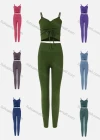 Wholesale Women's Spaghetti Strap Drawstring Plain Cami & High Waist Pants 2-Piece Set - Liuhuamall