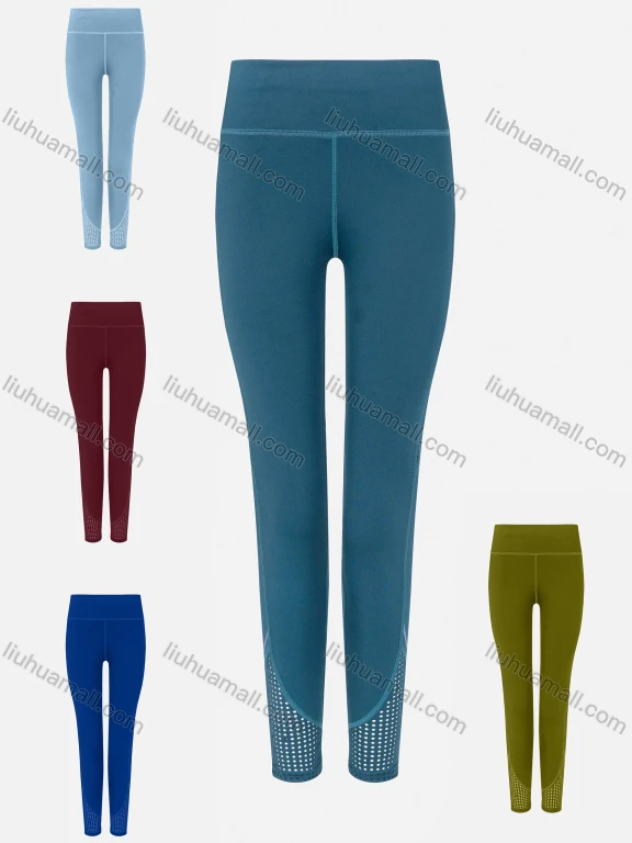 Wholesale Women's Sporty High Waist Pockets Eyelet Plain Long Yoga Leggings
