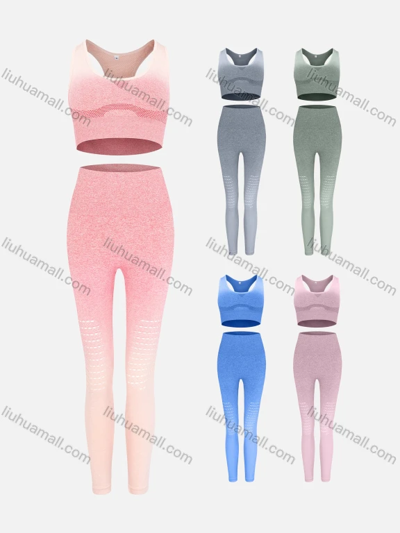 Wholesale Women's Yoga Gradient Breathable Racerback Crop Tank Top & High Waist Ankle Length Legging 2 Piece Set