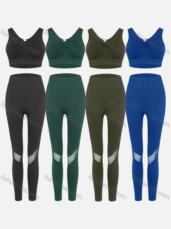 Wholesale Women's Yoga Gradient Breathable Crop Tank Top & High Waist Cut Out Mesh Ankle Length Legging 2 Piece Set