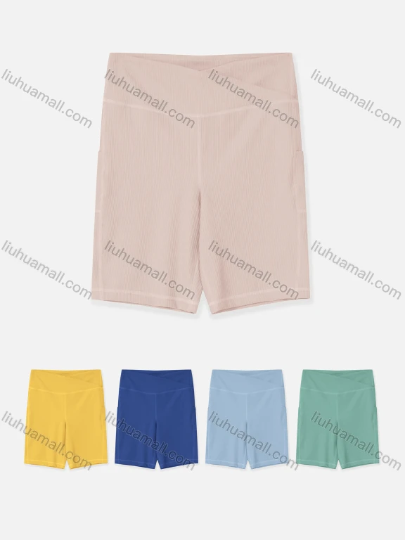 Wholesale Women's Athletic Plain Patch Pockets Seam High Waist Butt Lifting Biker Shorts 26467#