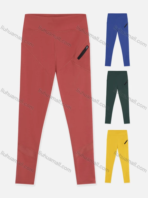 Wholesale Women's Athletic Plain Zipper Pocket High Waist Ankle Length Pants 26462#