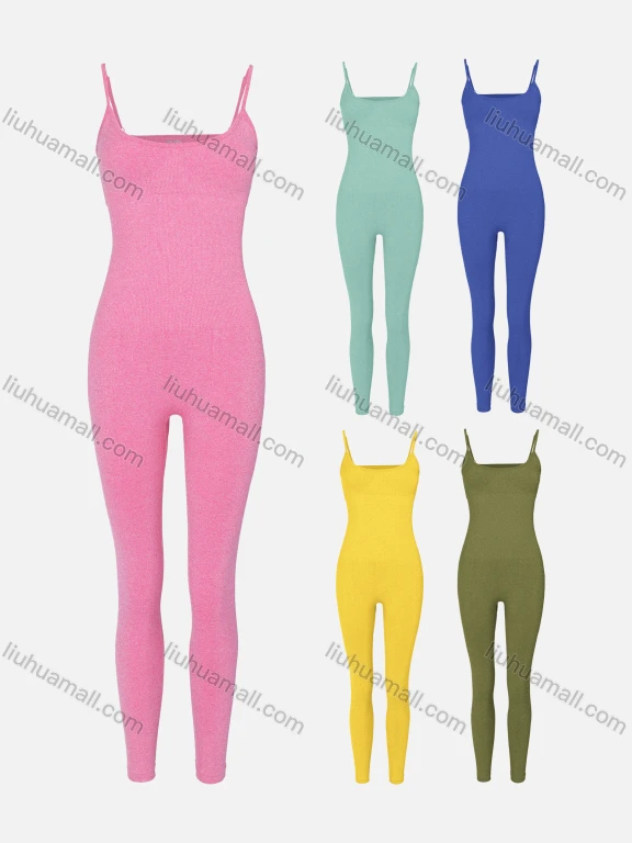 Wholesale Women's Sexy U Neck Spaghetti Strap Plain Ribbed Skinny Fit Jumpsuit
