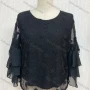 Wholesale Women's Layered Sleeve Lace Cutout Pompom Keyhole Fake Two Piece Blouse preview