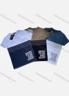 Wholesale Men's Casual Round Neck Short Sleeve Colorblock Letter Print Striped T-Shirt - Liuhuamall