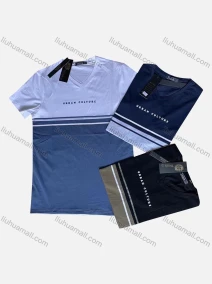 Wholesale Men's Casual V Neck Short Sleeve Striped Letter Colorblock Print T-Shirt, LIUHUA CLOTHING WHOLESALE