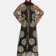Women's Islamic Muslim Floral Sequin Self Tie Maxi Kimono Cover Up Dress Black Clothing Wholesale Market -LIUHUA