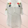 Wholesale Women's Casual Pin Dot Floral Embroidery Tie Neck Cold Shoulder Blouse preview