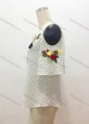Wholesale Women's Casual Pin Dot Floral Embroidery Tie Neck Cold Shoulder Blouse - Liuhuamall