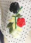 Wholesale Women's Casual Pin Dot Floral Embroidery Tie Neck Cold Shoulder Blouse - Liuhuamall