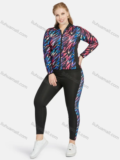 Wholesale Women's Sporty Hooded Allover Print Zipper Long Sleeve Top & Jogger Sets