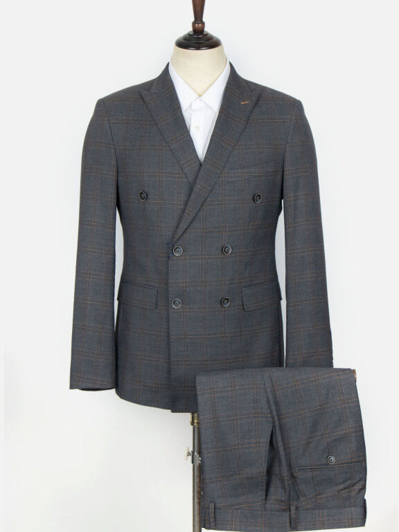 Men's Formal Plaid Print Double Breasted Flap Pockets Blazer & Suit Pants 2-Piece Suit Sets OG2205-X6597-3#, Clothing Wholesale Market -LIUHUA, 