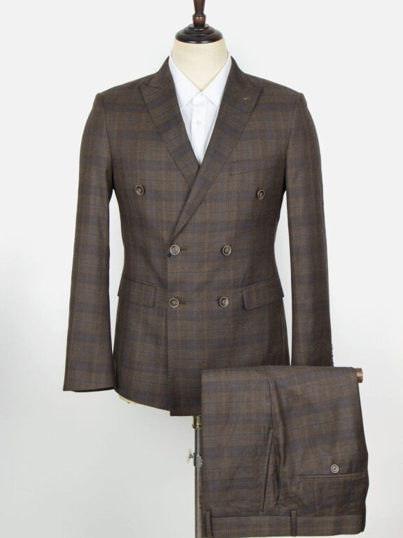 Men's Formal Plaid Print Flap Pockets Double Breasted Blazer & Suit Pants 2-Piece Suit Sets OG2205-X6793-11#, Clothing Wholesale Market -LIUHUA, MEN, Suit-Blazer