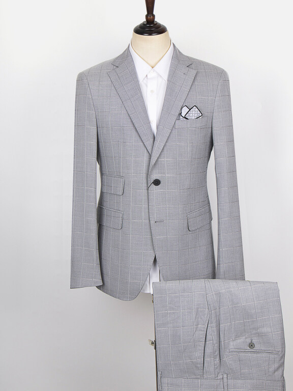 Men's Formal Flap Pockets Plaid Single Breasted Blazer & Suit Pants 2-Piece Suit Sets ZM220502-2#, Clothing Wholesale Market -LIUHUA, MEN, Suit-Blazer