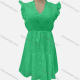 Wholesale Women's Casual V Neck Plain Ruffle Trim Eyelet Embroidered Drawstring Short Dress 7204# Green Guangzhou Clothing Wholesale Market & Suppliers -LIUHUAMALL