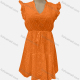 Wholesale Women's Casual V Neck Plain Ruffle Trim Eyelet Embroidered Drawstring Short Dress 7204# Orange Guangzhou Clothing Wholesale Market & Suppliers -LIUHUAMALL