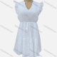 Wholesale Women's Casual V Neck Plain Ruffle Trim Eyelet Embroidered Drawstring Short Dress 7204# White Guangzhou Clothing Wholesale Market & Suppliers -LIUHUAMALL