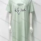 Wholesale Women's Soft 100%Cotton Panda Letter Print Short Sleeve Crew Neck Lounge Short Nightdress 002# Green Clothing Wholesale Market Liuhua