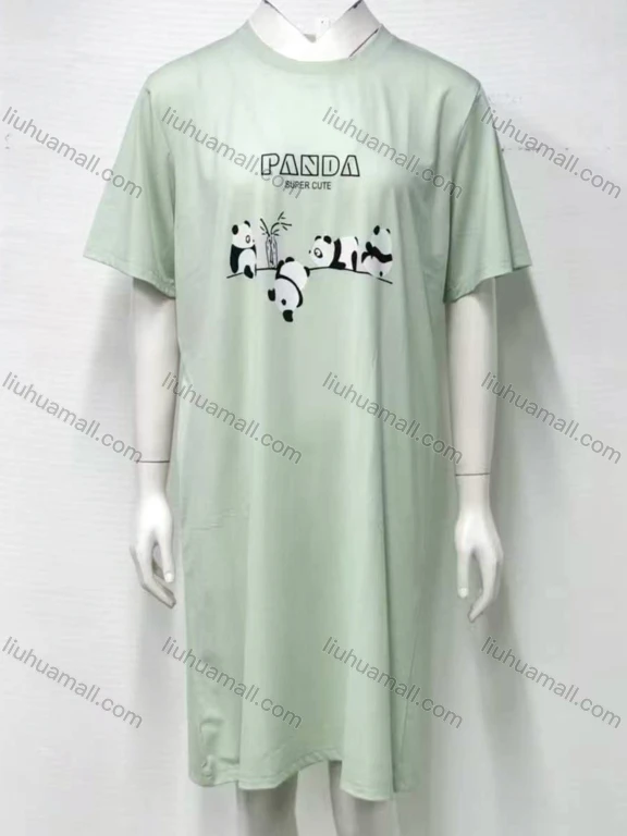 Wholesale Women's Soft 100%Cotton Panda Letter Print Short Sleeve Crew Neck Lounge Short Nightdress 002#