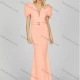 Wholesale Women's Elegant Plain Rhinestone 3D Floral Split Side Short Sleeve Maxi Mermaid Evening Dress With Belt Melon Clothing Wholesale Market Liuhua