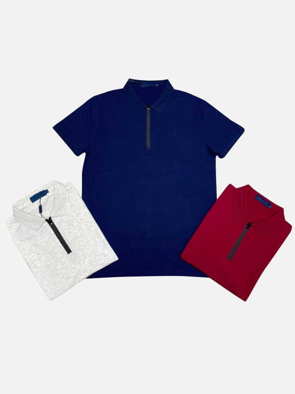 Men's Plus Size Casual Short Sleeve Quarter Zip Top, Clothing Wholesale Market -LIUHUA, MEN