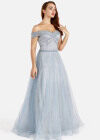 Wholesale Women's Elegant Off Shoulder Pearl Sequin Decor Floor Length Evening Dress - Liuhuamall