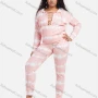 Wholesale Women's Casual Tie Dye V Neck Lace Up Kangaroo Pocket Hoodie & Drawstring Pocket Pants 2 Piece Set preview