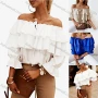 Wholesale Women's Fashion Off Shoulder Tiered Plain Blouse preview