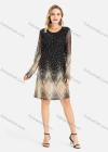 Wholesale Women's Elegant Allover Print Round Neck Sheer Mesh Long Sleeve Short Dress - Liuhuamall